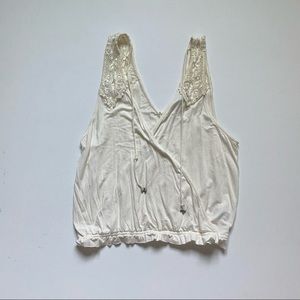 American Eagle White Cropped Scrunch Waist Tank Top